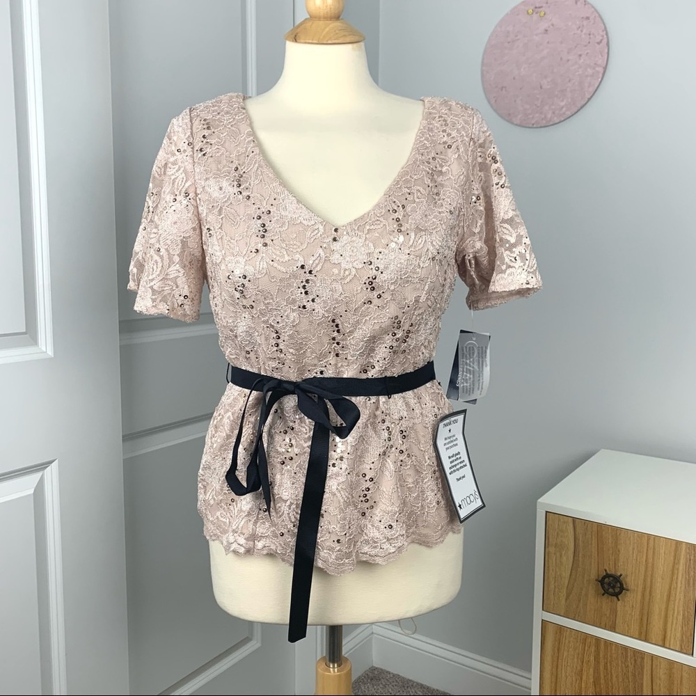 NEW Alex Evenings Size Small Women’s Formal Rose Gold Short Sleeve Dress Top